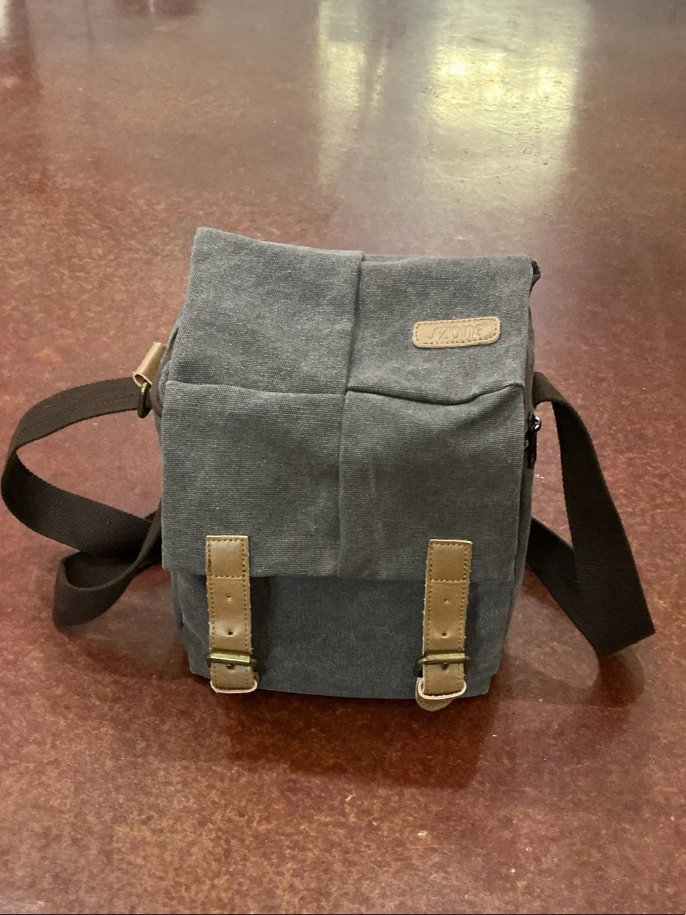 S-Zone Camera Crossbody Travel Bag Gray Canvas Leather